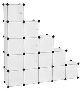SONGMICS DIY Tárolószekrény 15 Kockával Műanyag Fehér Ajtós Rendszerező