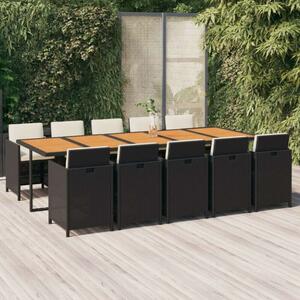 VidaXL 11 részes fekete polyrattan kerti étkezőgarnitúra párnákkal