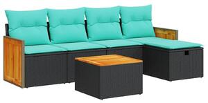 VidaXL 6 részes fekete polyrattan kerti ülőgarnitúra párnákkal