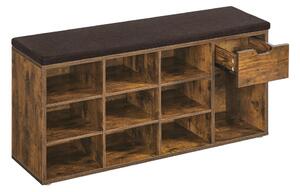 VASAGLE cipős pad fiókkal és nyitott rekeszekkel párnázott üléssel vintage barna 104 x 30 x 48 cm