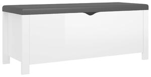 Magasfényű fehér szerelt fa tárolódoboz párnával 105x40x45 cm