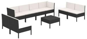 VidaXL 9 részes fekete polyrattan kerti ülőgarnitúra párnákkal