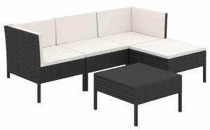 Polyrattan Kerti Ülőgarnitúra - 5 részes - Fekete