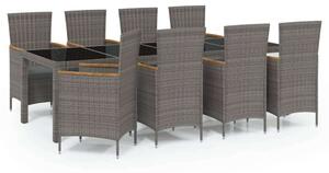 Polyrattan Kültéri Étkezőgarnitúra - Szürke - 9 részes