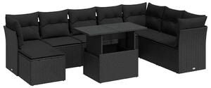 VidaXL Polyrattan Kerti Ülőgarnitúra - 9 részes - Fekete