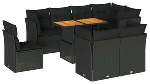 VidaXL 9 részes Kerti Ülőgarnitúra - Fekete Polyrattan