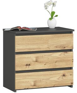 AKORD CLP Artisan 3-Fiókos Komód Laminált Grafit-Tölgy