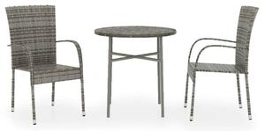 Polyrattan Kerti Étkezőgarnitúra - 3 részes - Szürke
