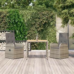VidaXL 3 részes szürke polyrattan kerti étkezőgarnitúra párnával