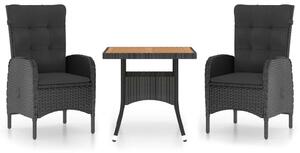 Polyrattan Kerti Étkezőgarnitúra - 3 részes - Fekete