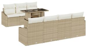 Kerti Kanapé Készlet 8 Részes Bézs, Fehér Rattan, Textil