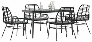5 részes fekete polyrattan üveg kerti étkezőgarnitúra párnákkal