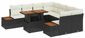 VidaXL Kerti Kanapé Szett tárolóval 9 pcs Fekete Poli rattan