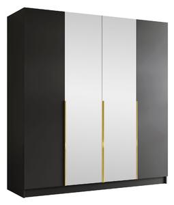 Gardróbszekrény Closico Navor II, Laminált forgácslap, 215x200x58cm, Fekete, Aranysárga