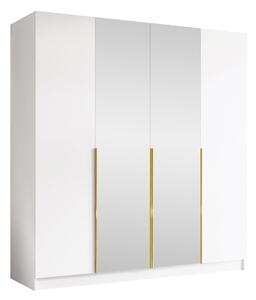 Gardróbszekrény Closico Navor II, Laminált forgácslap, 215x200x58cm, Fehér, Aranysárga