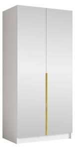 Gardróbszekrény Closico Staton III, Laminált forgácslap, 215x100x58cm, Fehér, Aranysárga