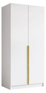 Gardróbszekrény Closico Staton I, Laminált forgácslap, 215x100x58cm, Fehér, Aranysárga