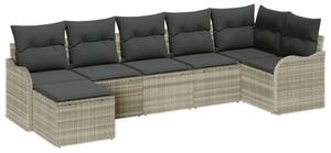 7 darabos kerti kanapékészlet párnákkal világosszürke poli rattan, 2 üléses kerti kanapé párnákkal világosszürke poli rattan