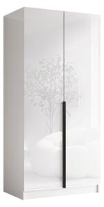 Gardróbszekrény Closico Staton I, Laminált forgácslap, 215x100x58cm, Fehér, Fényes fehér, Fekete