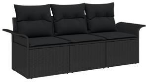 3 darabos kertkanapé szett párnákkal fekete poli rattan, 2 férőhelyes kertkanapé tárolóval és párnákkal fekete poli rattan