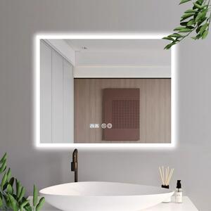 HD STANDARD 100 cm széles álló fürdőszobai mosdószekrény, fényes fehér, króm kiegészítőkkel, 3 ajtóval és 2 fiókkal, íves kerámia mosdóval és LED okostükörrel