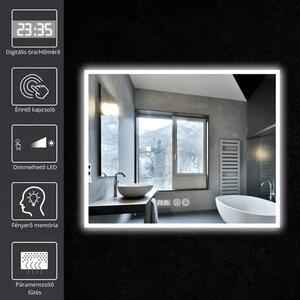 HÉRA 100 cm széles álló fürdőszobai mosdószekrény, sötét szürke, króm kiegészítőkkel, 3 soft close ajtóval és 2 fiókkal, szögletes kerámia mosdóval és LED okostükörrel