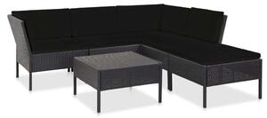 VidaXL 6-részes fekete polyrattan kerti bútorszett párnákkal
