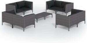 Polyrattan Kerti Bútorszett - 9 részes - Sötétszürke