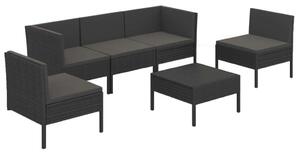 6 részes fekete polyrattan kerti ülőgarnitúra párnákkal