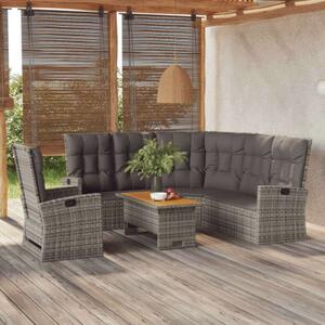 VidaXL 3 részes szürke polyrattan kerti ülőgarnitúra párnákkal