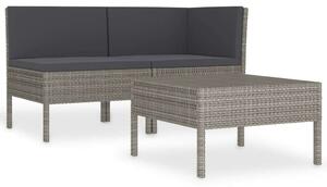 VidaXL Kerti Ülőgarnitúra - 3 részes - Szürke Polyrattan