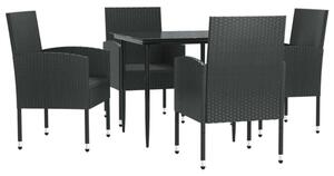 Elegáns 5 Részes Fekete Polyrattan Kerti Étkezőgarnitúra