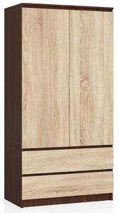 AKORD Modern Kétajtós Ruhásszekrény Sonoma Tölgy Wenge Laminált