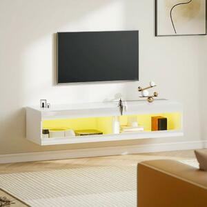 HOMCOM TV szekrény, falra szerelhető TV-szekrény RGB LED világítással 16 színben, fehér