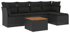 VidaXL 6 részes fekete polyrattan kerti ülőgarnitúra párnákkal