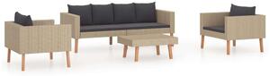Polyrattan Kerti Ülőgarnitúra - 4 részes - Bézs