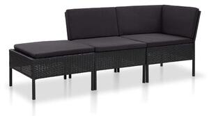 3 részes Polyrattan Kerti Ülőgarnitúra - Fekete