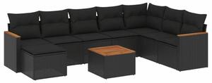 VidaXL Polyrattan Kerti Ülőgarnitúra - 9 részes, Fekete