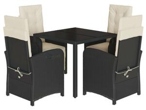 VidaXL Polyrattan Kerti Étkezőgarnitúra - 5 részes, Fekete