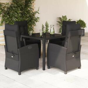 Polyrattan Kerti Étkezőgarnitúra - 5 részes - Fekete