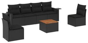 VidaXL 7 részes Kerti Ülőgarnitúra - Fekete Polyrattan