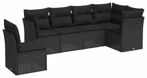 Polyrattan Kerti Ülőgarnitúra - 6 részes - Fekete