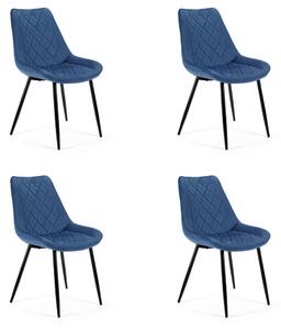 AKORD SJ.0488 Bársony Étkezőszék Steppelt Tengerészkék 4 darabos szett