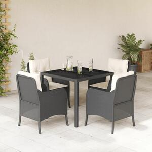 VidaXL 5 részes Kerti Étkezőgarnitúra - Fekete Polyrattan