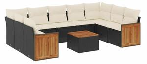 VidaXL 10 részes fekete polyrattan kerti ülőgarnitúra párnákkal