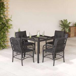 VidaXL - 5 Részes Fekete Polyrattan Kerti Étkezőgarnitúra