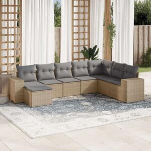 Polyrattan Kerti Ülőgarnitúra - 8 részes - Bézs