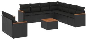 VidaXL 10 részes fekete polyrattan kerti ülőgarnitúra párnákkal