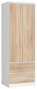 AKORD Star Kétajtós Ruhásszekrény Laminált Fehér-Sonoma 60cm