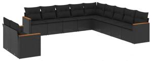 VidaXL Polyrattan Kerti Ülőgarnitúra - 11 részes - Fekete